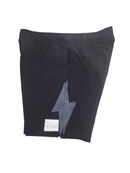Leather Lightning Bolt Shorts (Black)